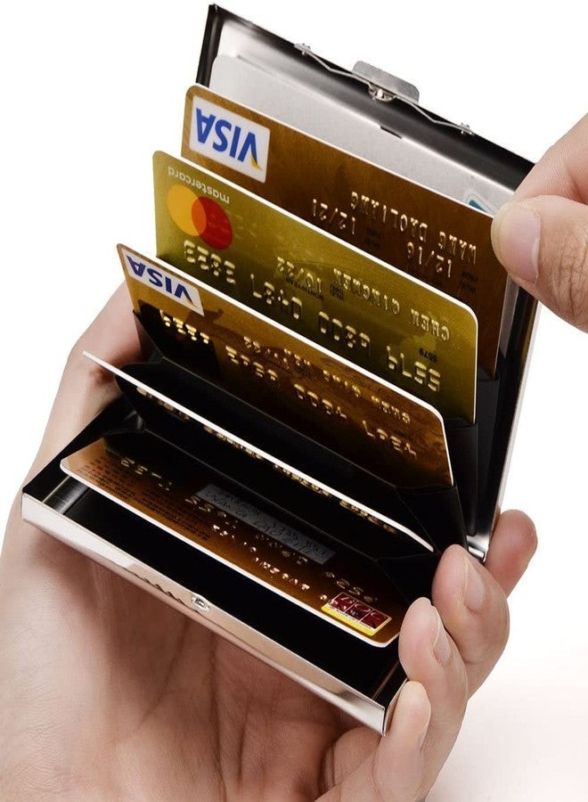 ANG RFID Protected Black Slim Stainless Steel Debit/Credit/ATM Slots 6 Card Holder 6 Card Holder (Set of 1, Silver) - Image 2